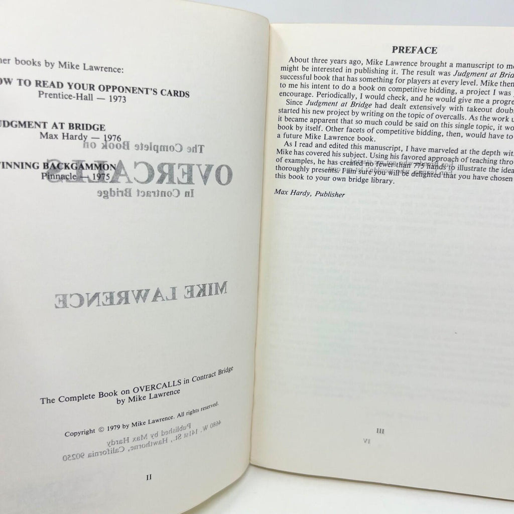 1979 The Complete Book on Overcalls in Contract Bridge Mike Lawrence