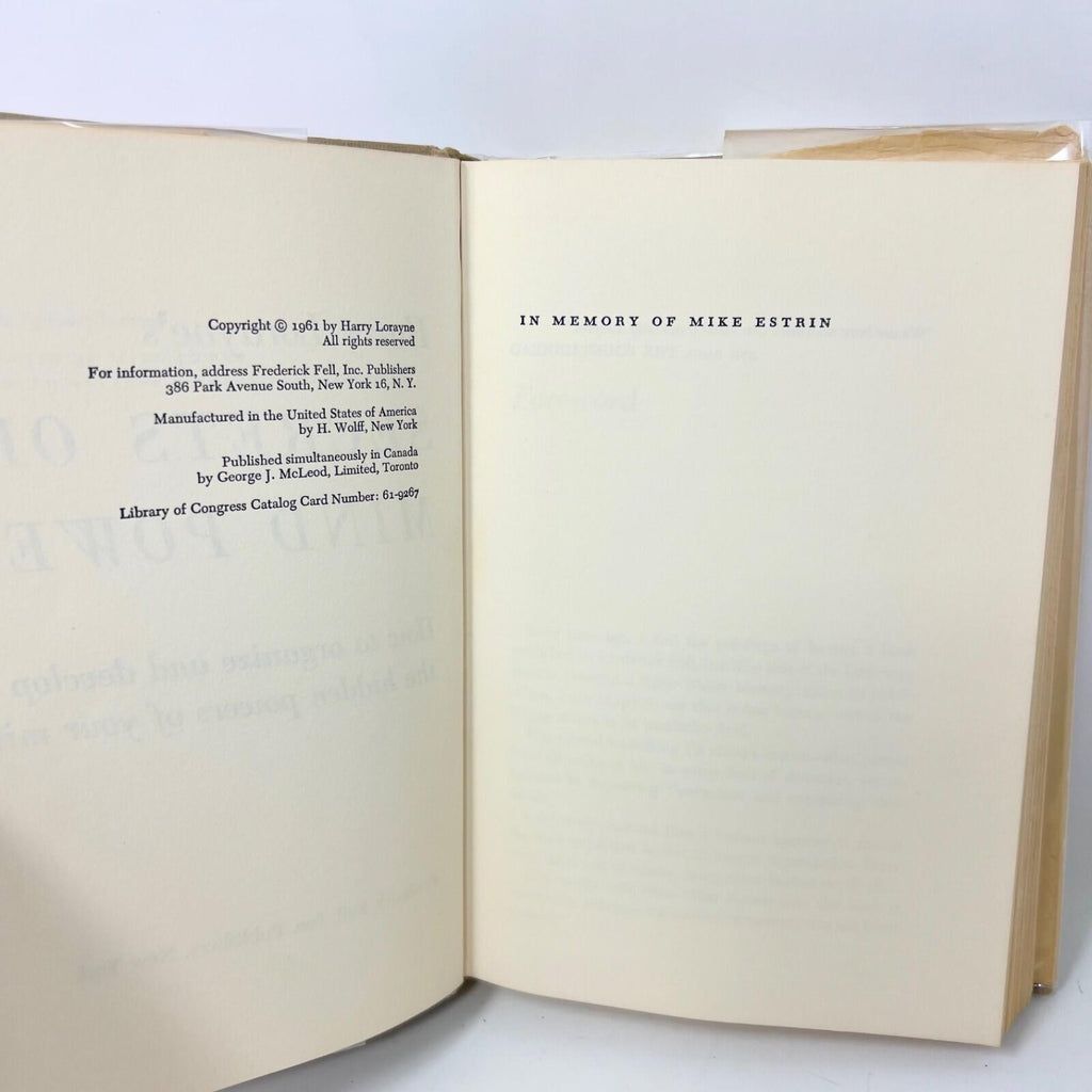 Secrets of Mind Power by Harry Lorayne, 1961 Hardcover