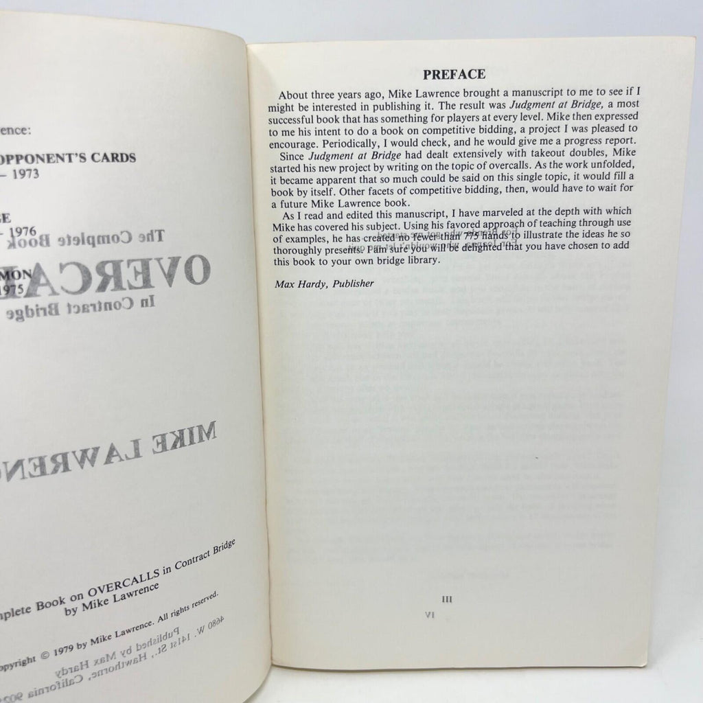 1979 The Complete Book on Overcalls in Contract Bridge Mike Lawrence