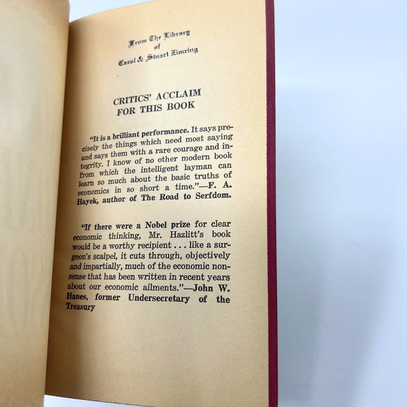 Economics in One Lesson by Henry Hazlitt Softcover 4th Printing 1965