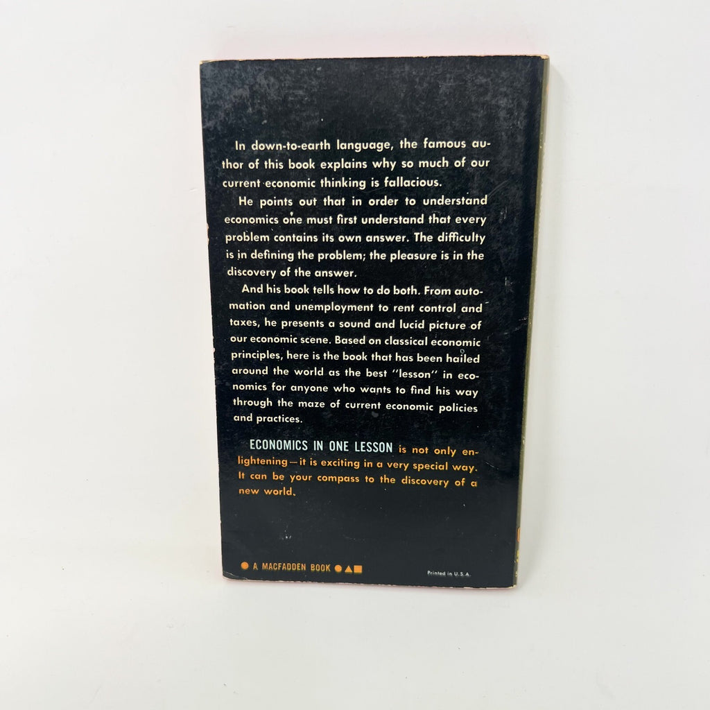Economics in One Lesson by Henry Hazlitt Softcover 4th Printing 1965