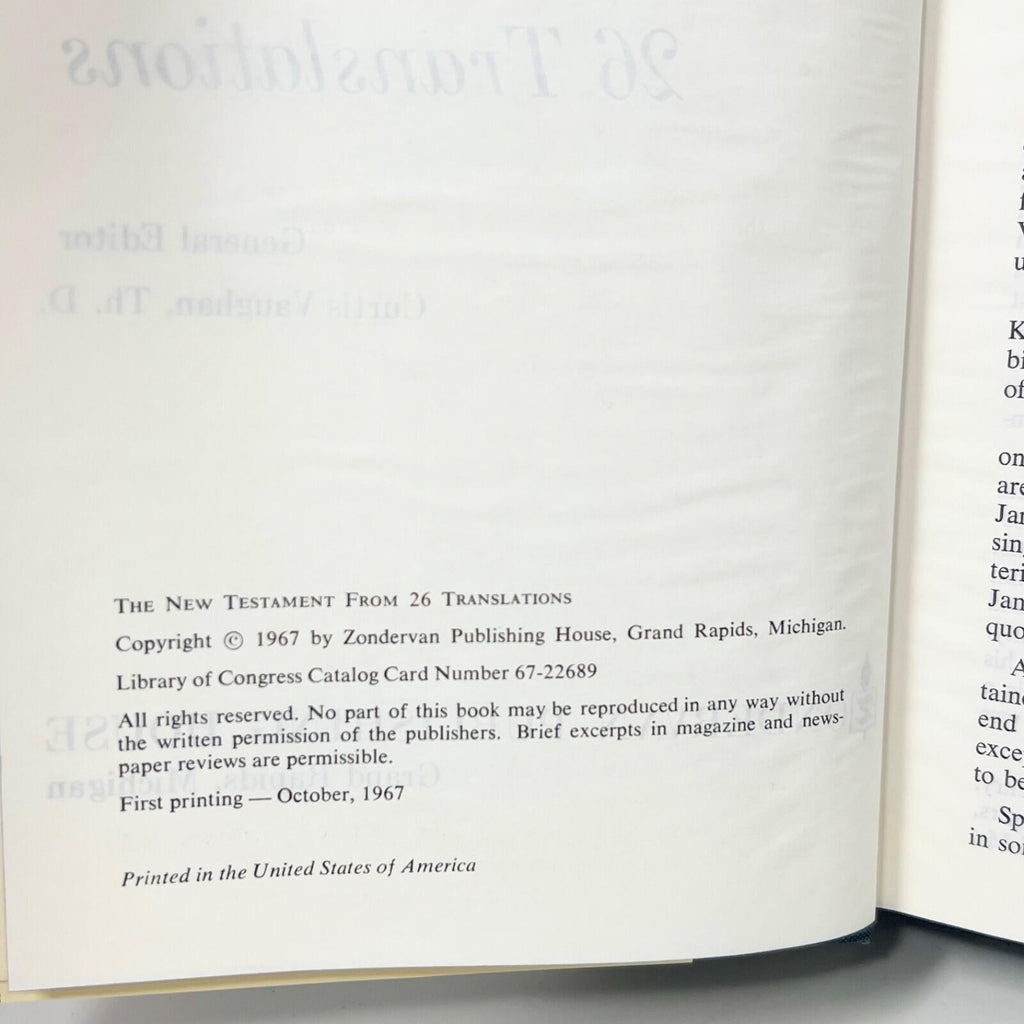 The New Testament from 26 Translations Hardcover 1967 Zondervan First Ed Book