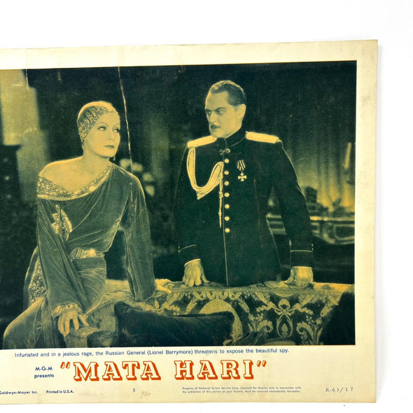 1963 MGM Mata Hari Collectible movie Lobby Card No.3