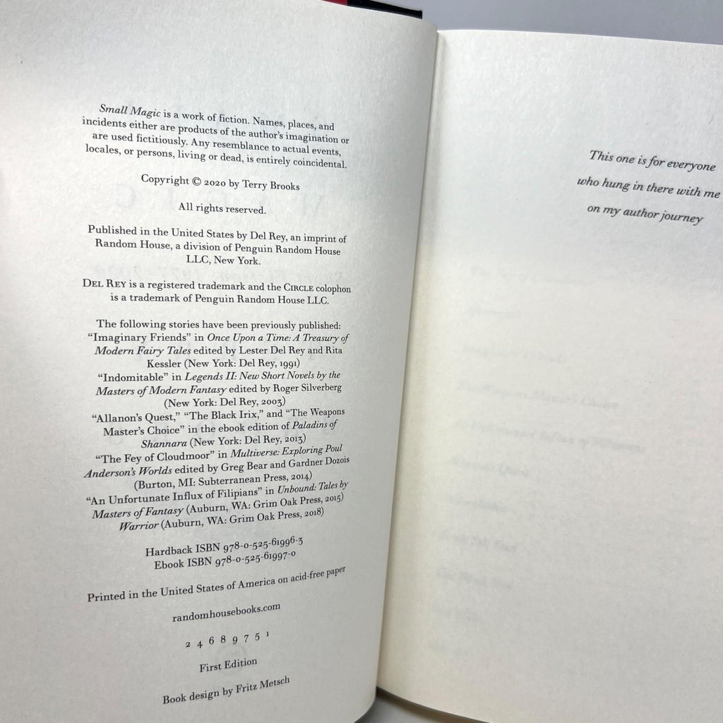 Small Magic : Short Fiction, 1977-2020 Hardcover Terry Brooks Fist  Edition