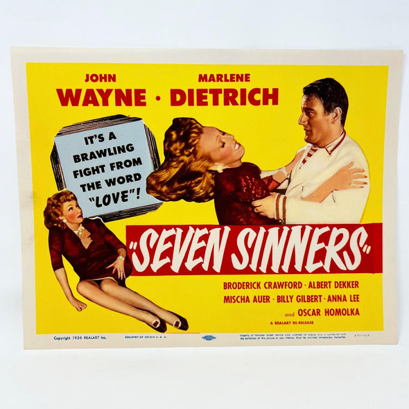 1954 Seven Sinners John Wayne Marlene Dietrich Collectible Movie Lobby Card (a)