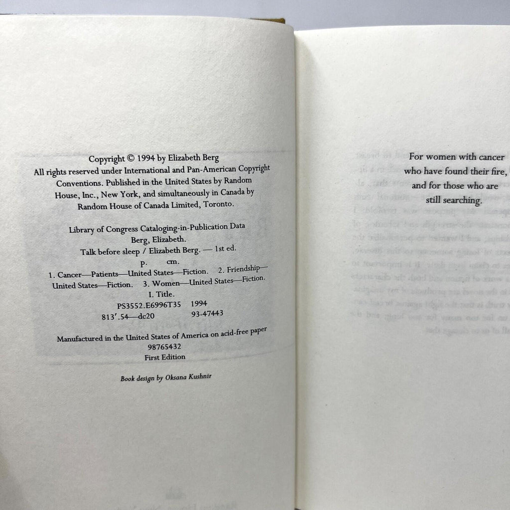 Talk Before Sleep a NovelBy Elizabeth Berg Hardcover No Dust jacket