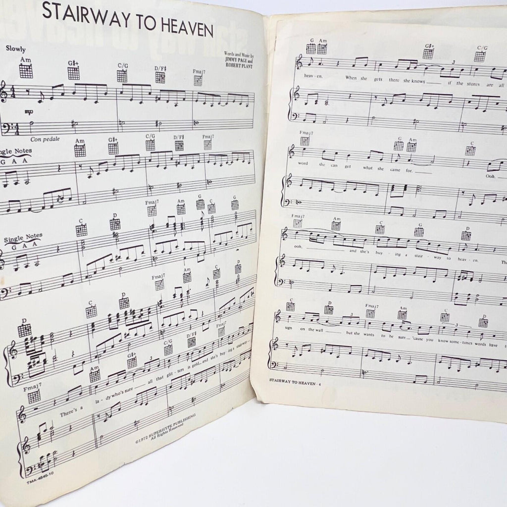 Led Zeppelin Stairway To Heaven 1972 Sheet Music Superhype songbook