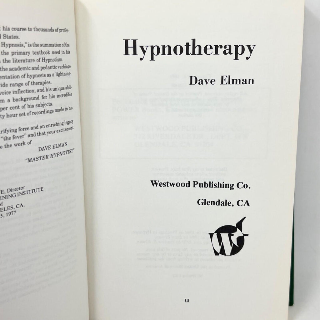 Hypnotherapy Book by Dave Elman -1964/ 1983 4th Printing