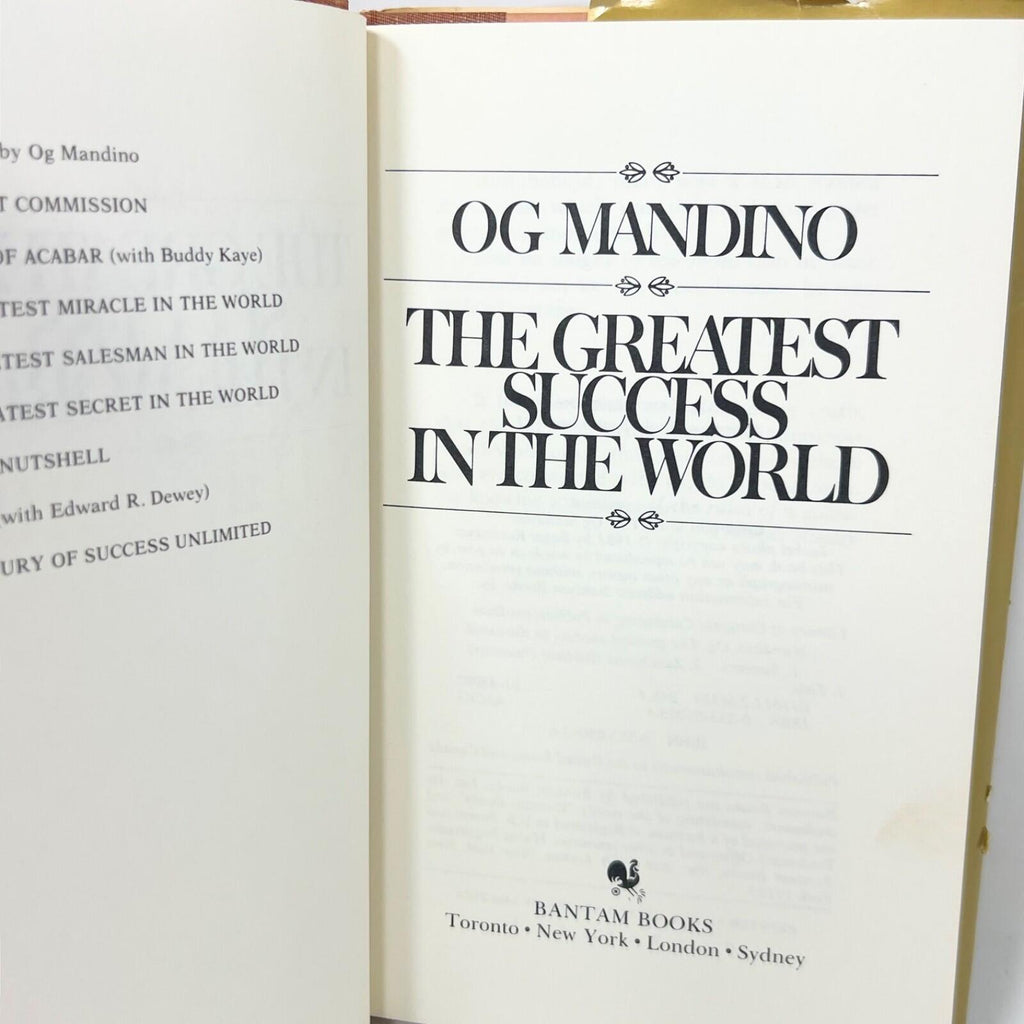THE GREATEST SUCCESS IN WORLD By Og Mandino - Hardcover 1981 1st Edition