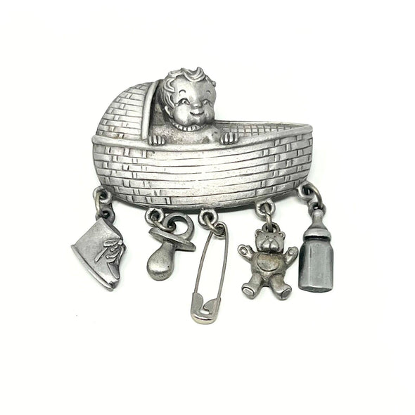 Vintage JJ Jonette Jewelry Infant Dangle Brooch Pin