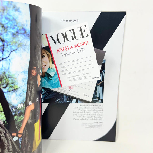 VOGUE Magazine FEBRUARY 2016 Cover BEN STILLER & PENELOPE CRUZ