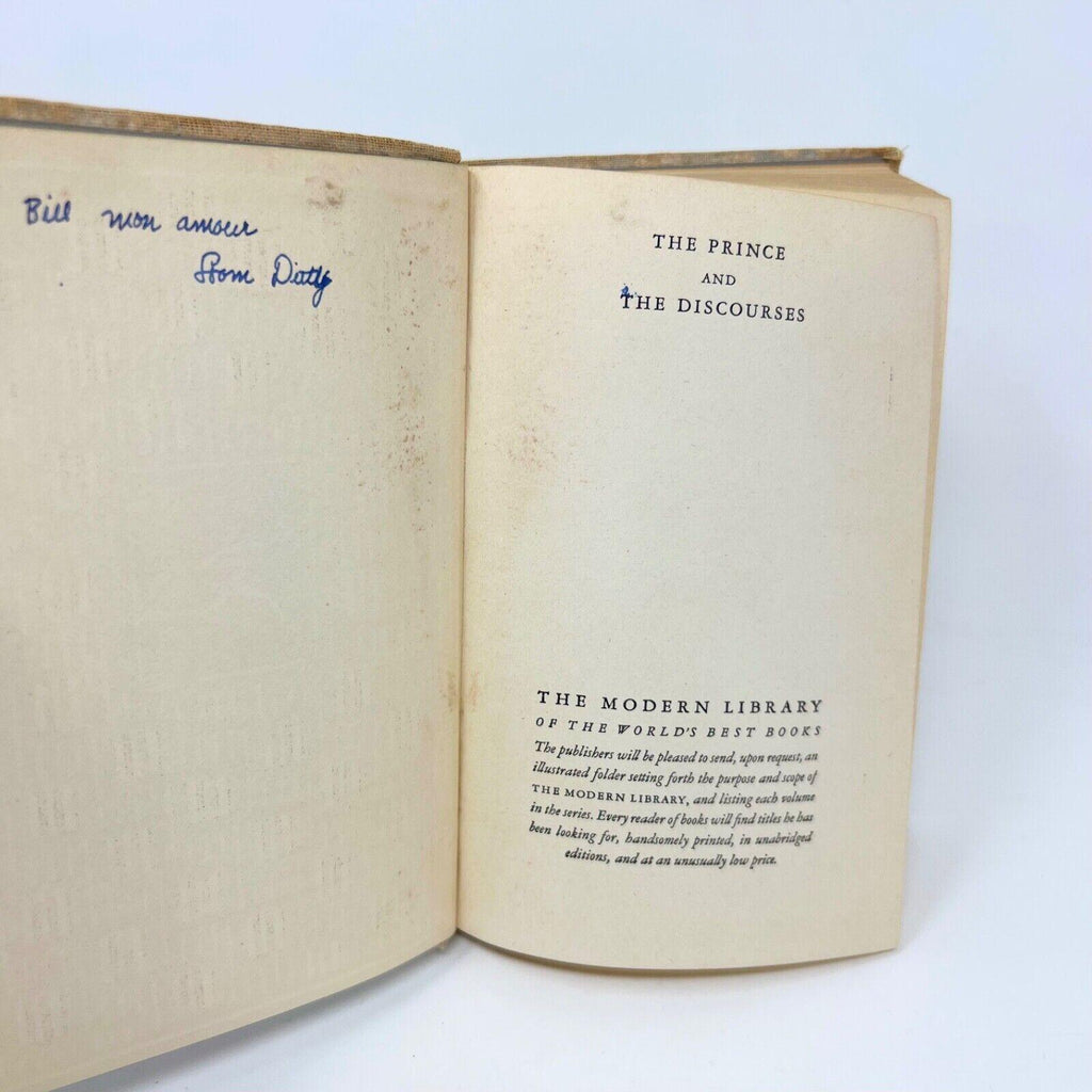 The Prince and The Discourses Niccolo Machiavelli Modern Library Hardcover 1950