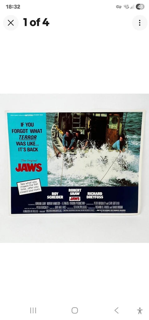 1975 Universal Studios Jaws Horror Film Original Movie Lobby Card set of 2