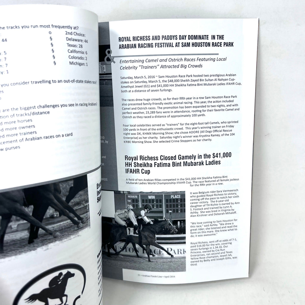 Arabian Finish Line April 2016 Arabian Horse Racings foremost Publication