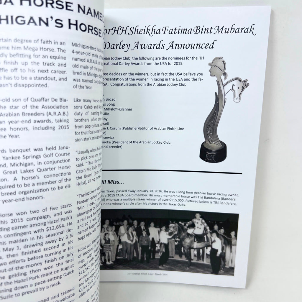 Arabian Finish Line March 2016 Arabian Horse Racings foremost Publication
