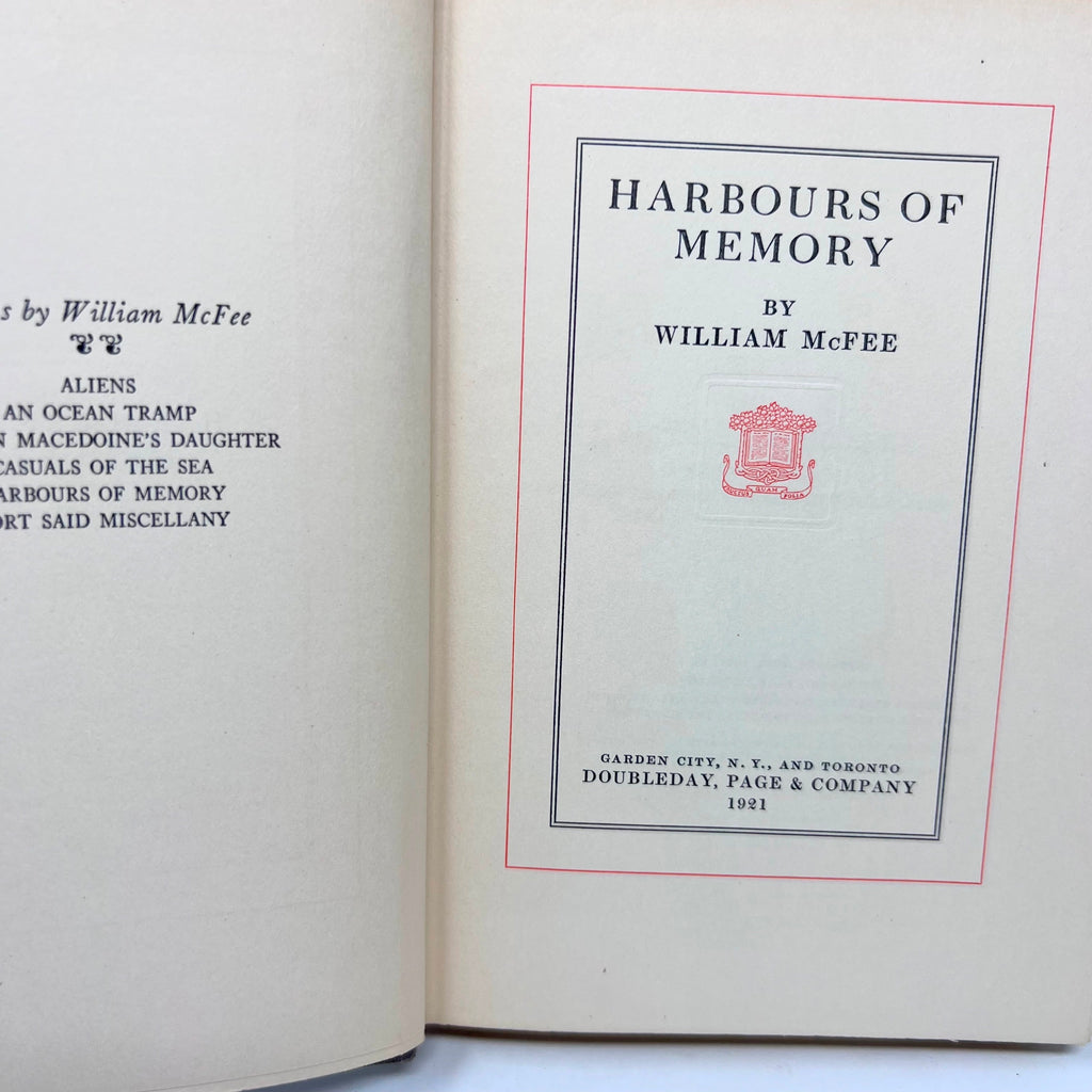 1921 Harbours OF Memory By William McFee Signed