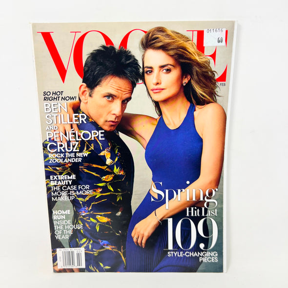 VOGUE Magazine FEBRUARY 2016 Cover BEN STILLER & PENELOPE CRUZ