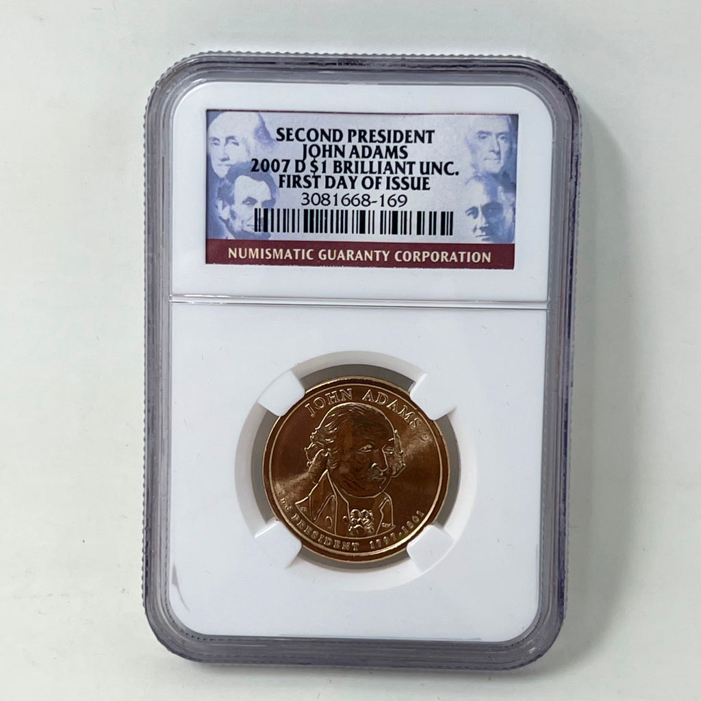 2007-D John Adams Presidential $1 Brilliant Uncirculated NgC 1st Day Issue