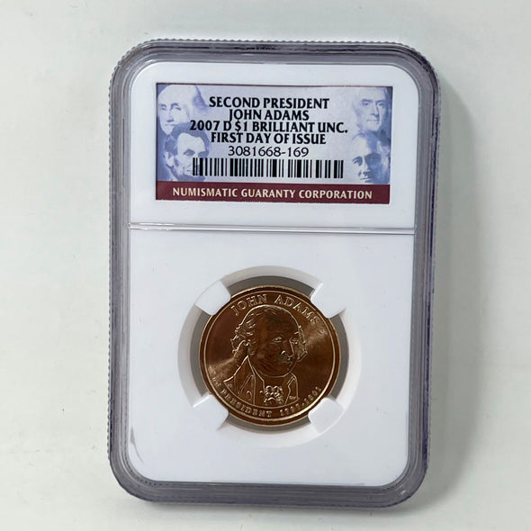 2007-D John Adams Presidential $1 Brilliant Uncirculated NgC 1st Day Issue