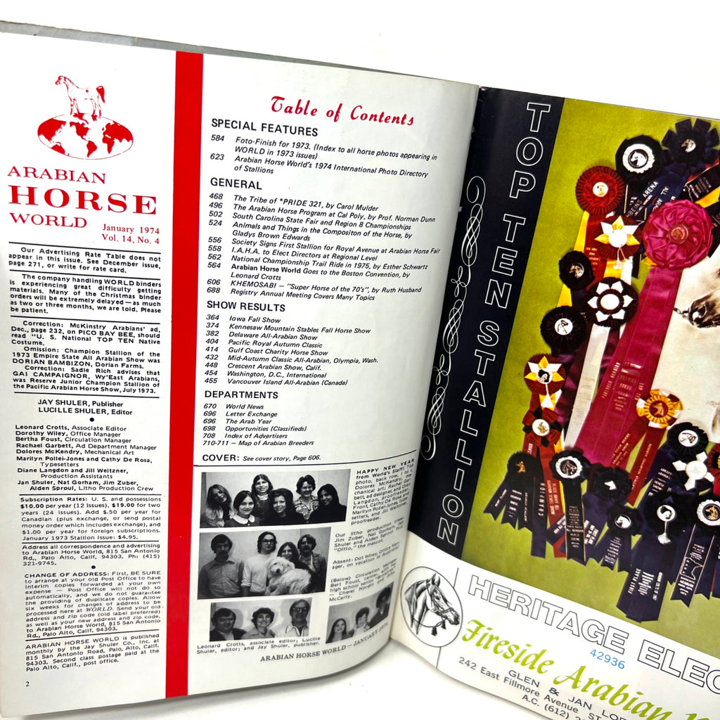 Arabian Horse World Vol. 14 No.4 January 1974 Stallion Gide Khemosabi