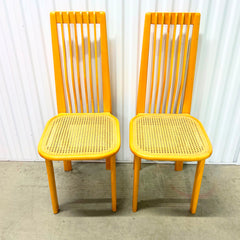 Italian 1970's Set of 2 Maple and Cane Dining Chairs