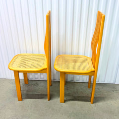 Italian 1970's Set of 2 Maple and Cane Dining Chairs