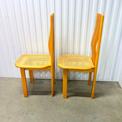 Italian 1970's Set of 2 Maple and Cane Dining Chairs
