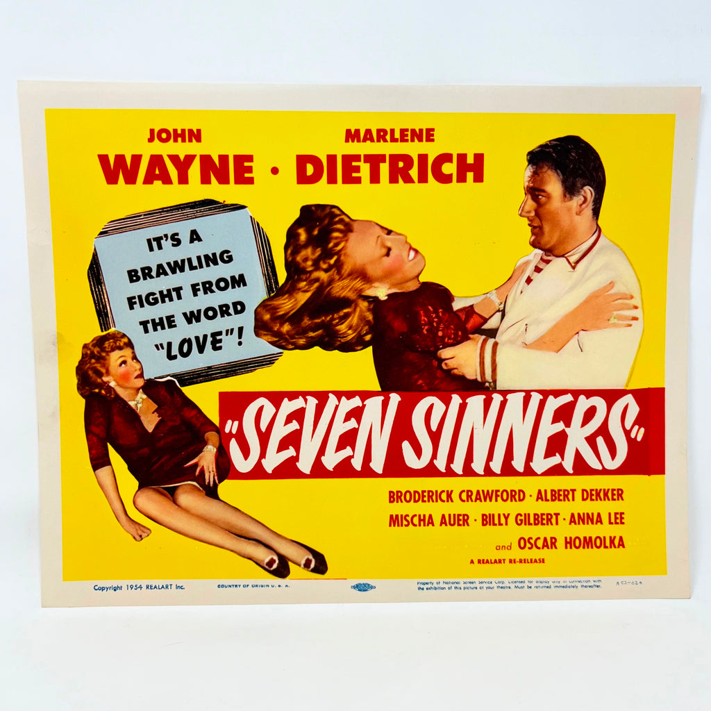 1954 Seven Sinners John Wayne Marlene Dietrich Collectible Movie Lobby Card (a)