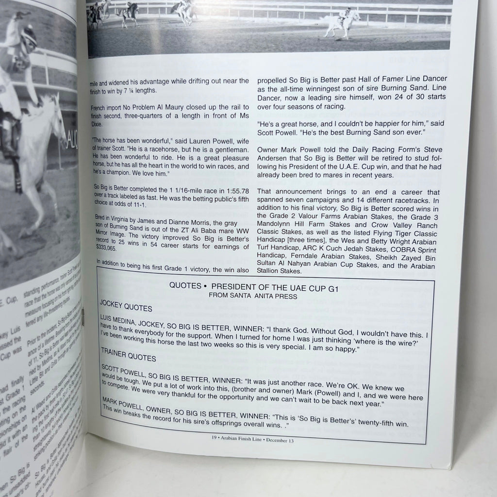 Arabian Finish Line Racing Foremost Publication December 2013 Vol. 25 No.12