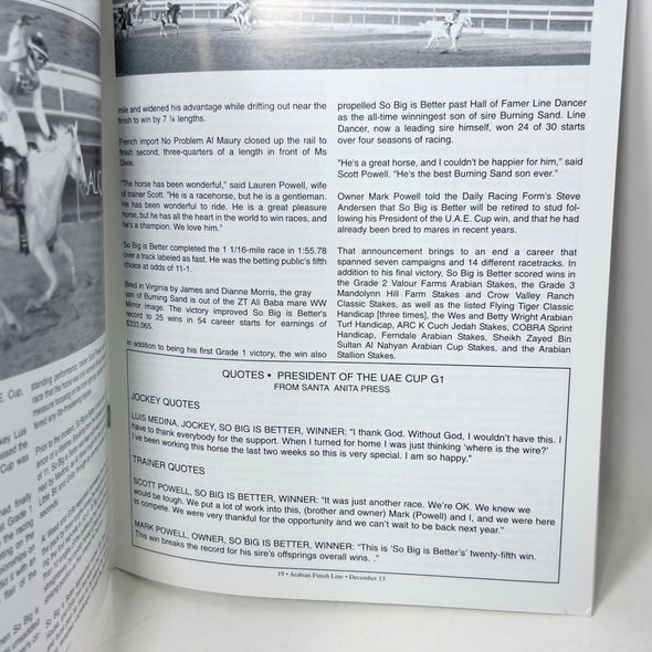 Arabian Finish Line Racing Foremost Publication December 2013 Vol. 25 No.12